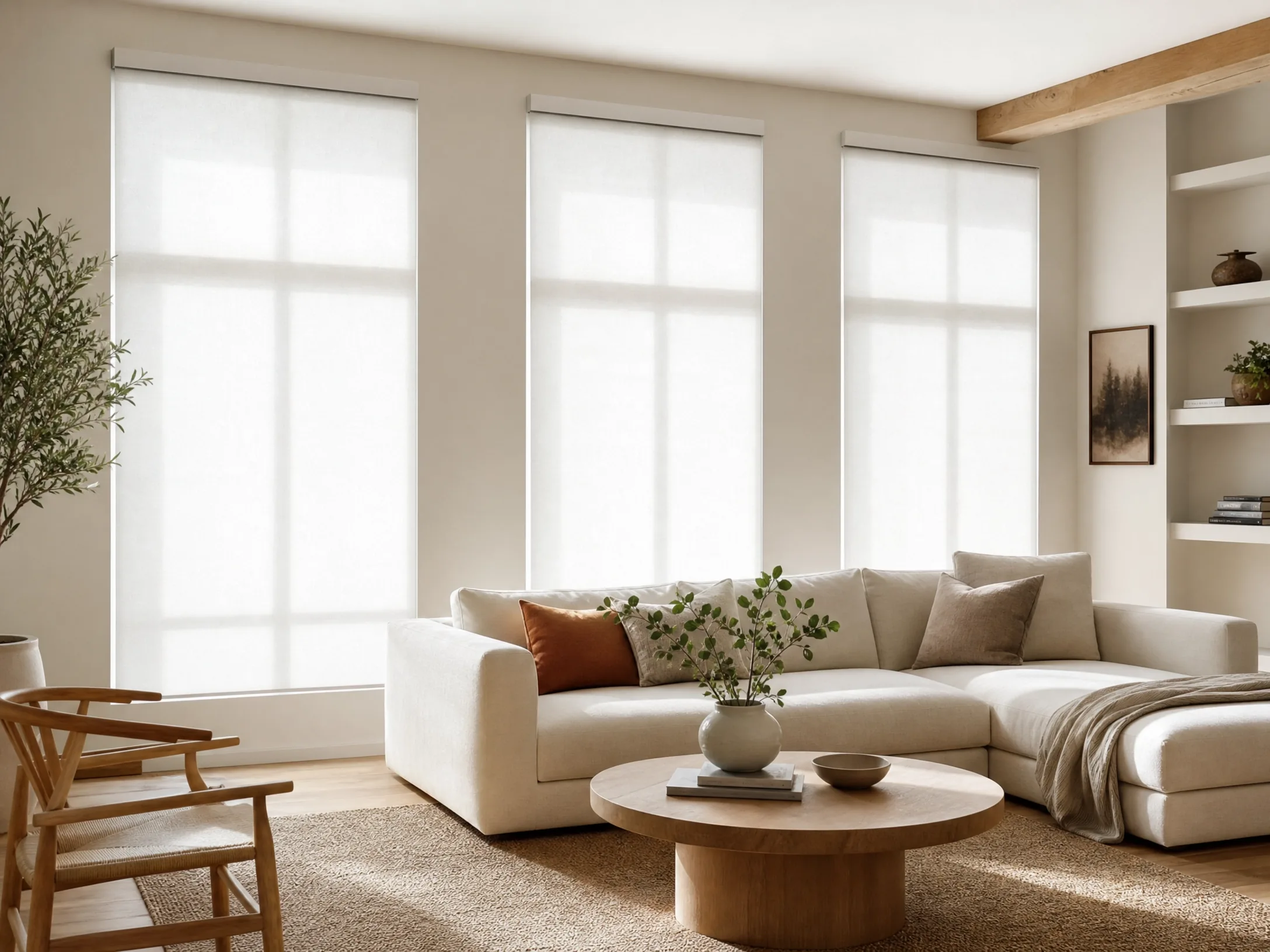 Roller shades on windows in a Raleigh NC living room