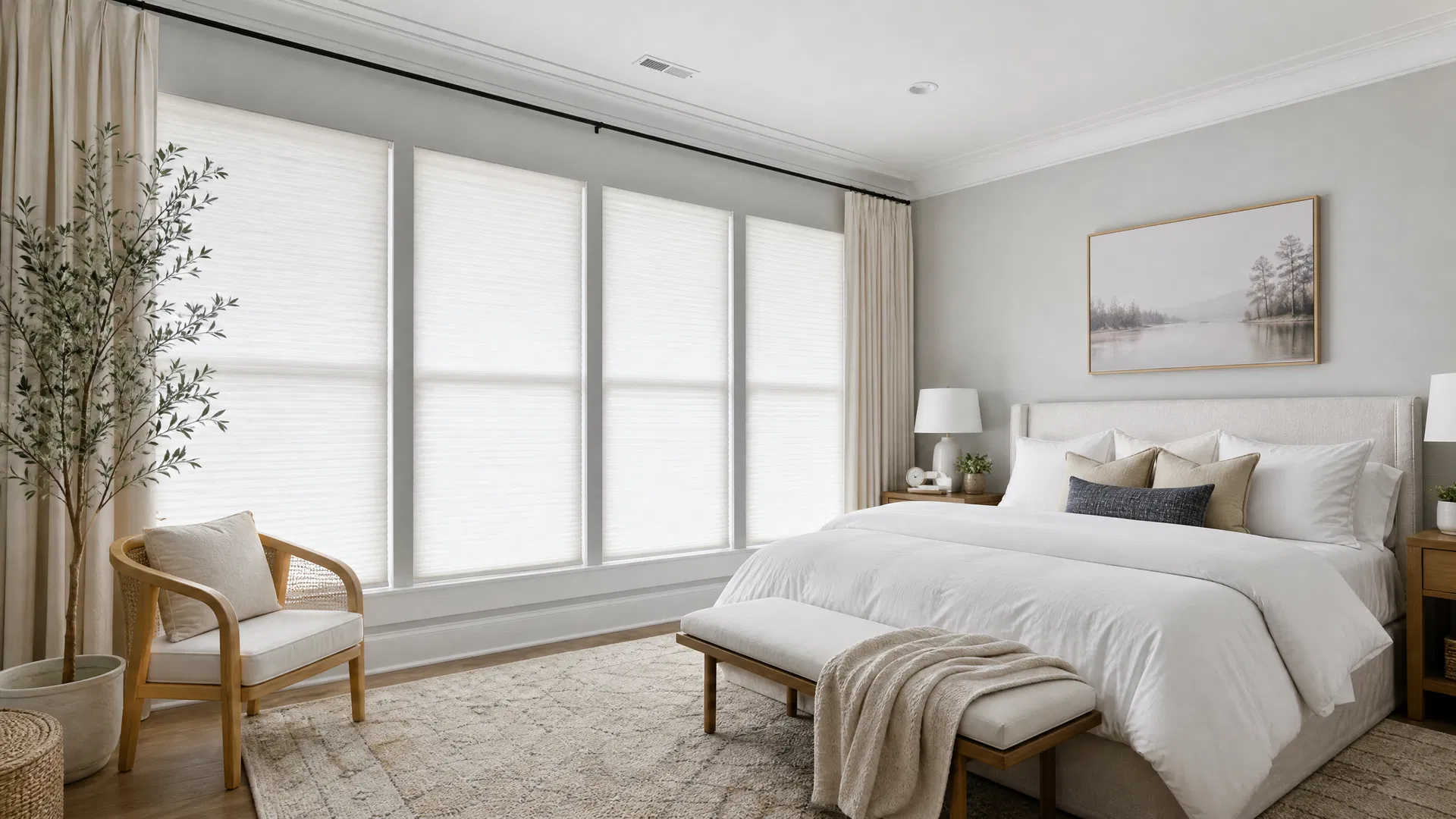 Cellular shades covering windows in a Raleigh NC bedroom