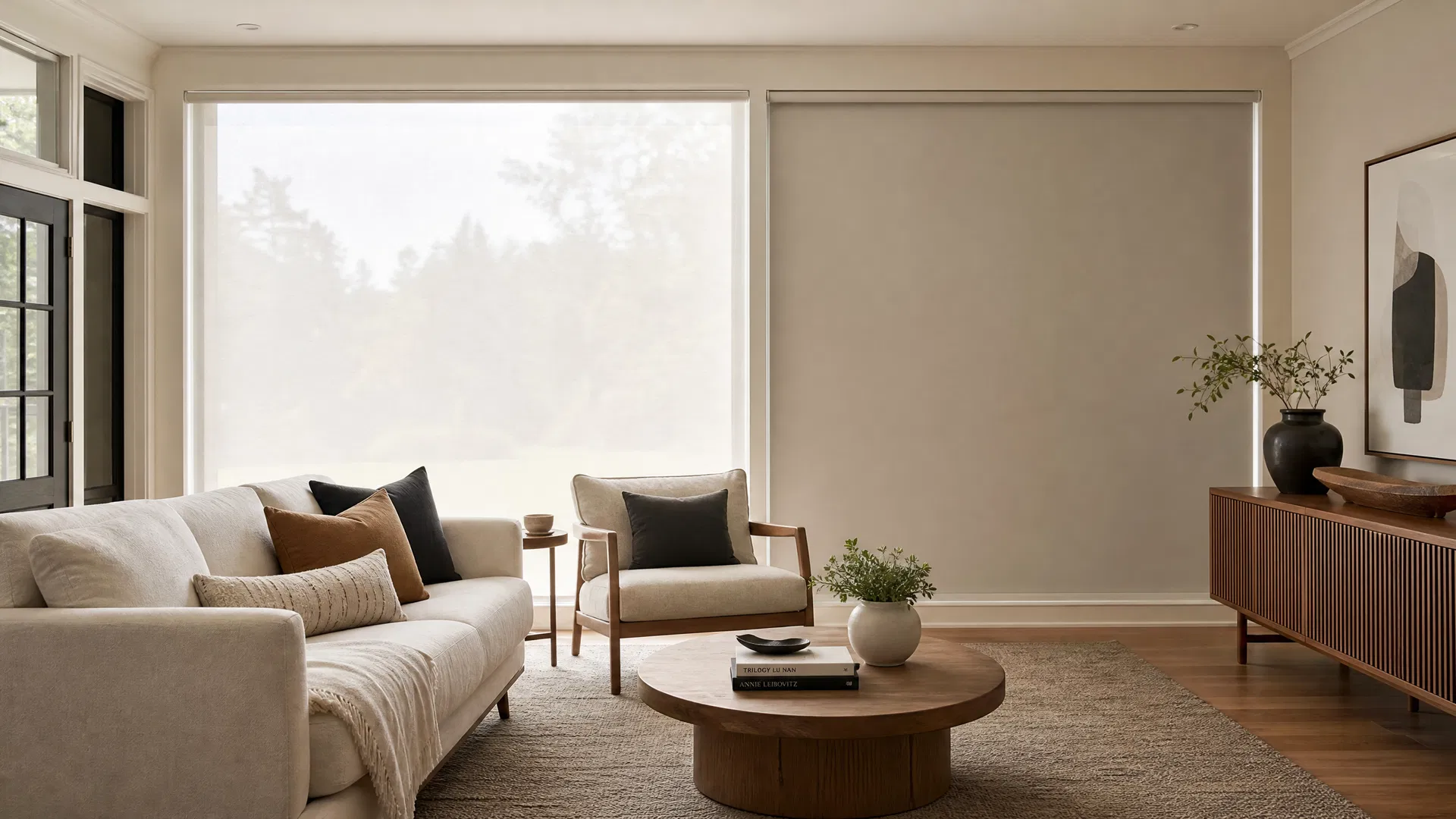 Light filtering roller shades in a Raleigh NC living room